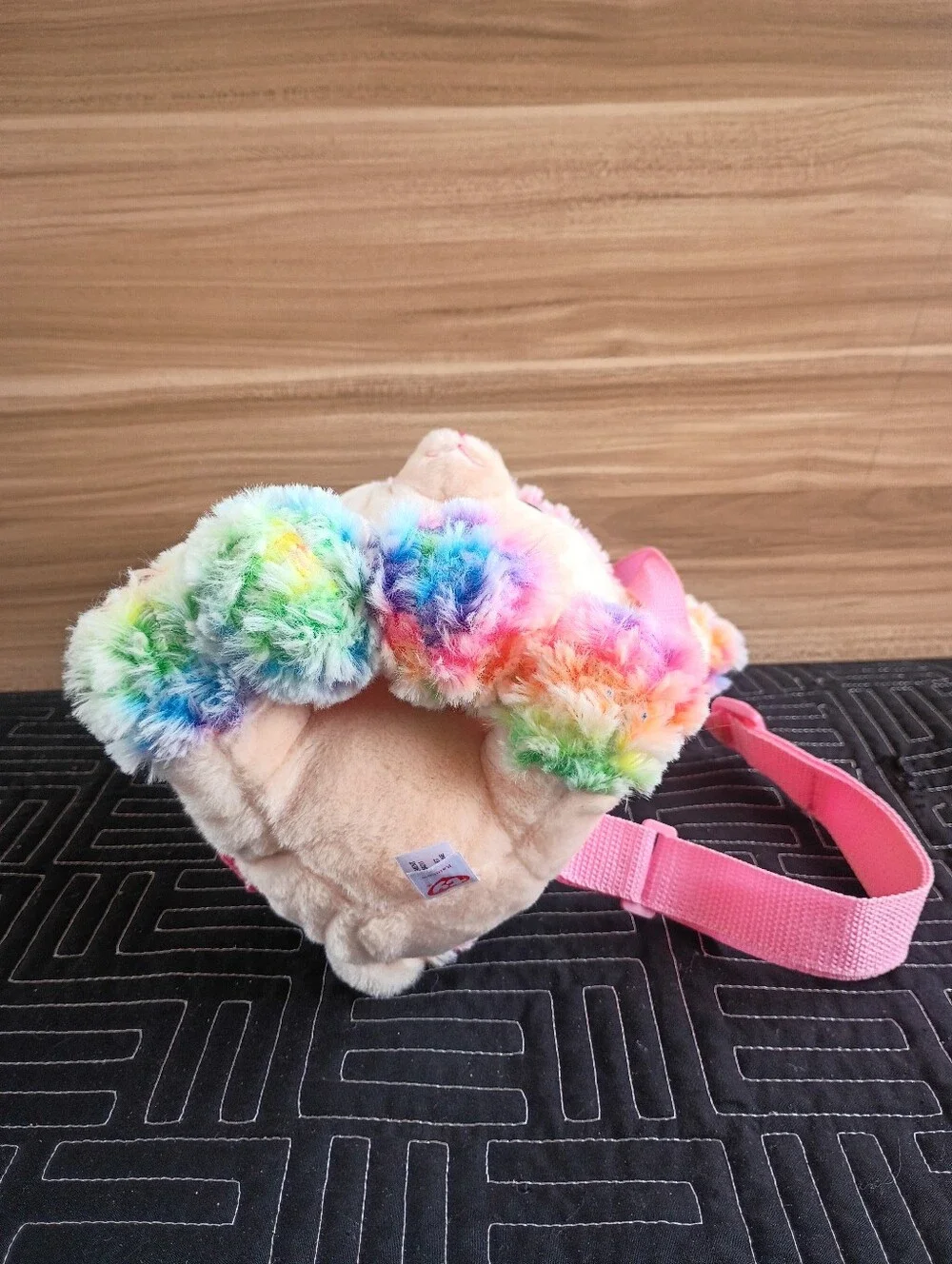 Plush Rainbow Puppy Backpack with Pink Straps